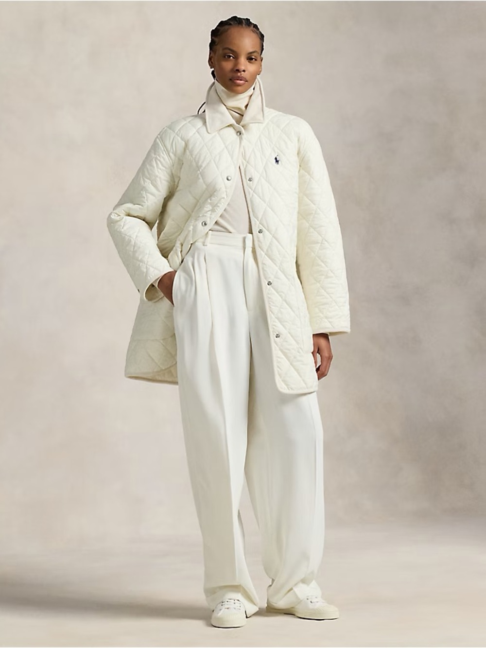 Ralph Lauren Off-White Quilted Snap-Front Barn Coat